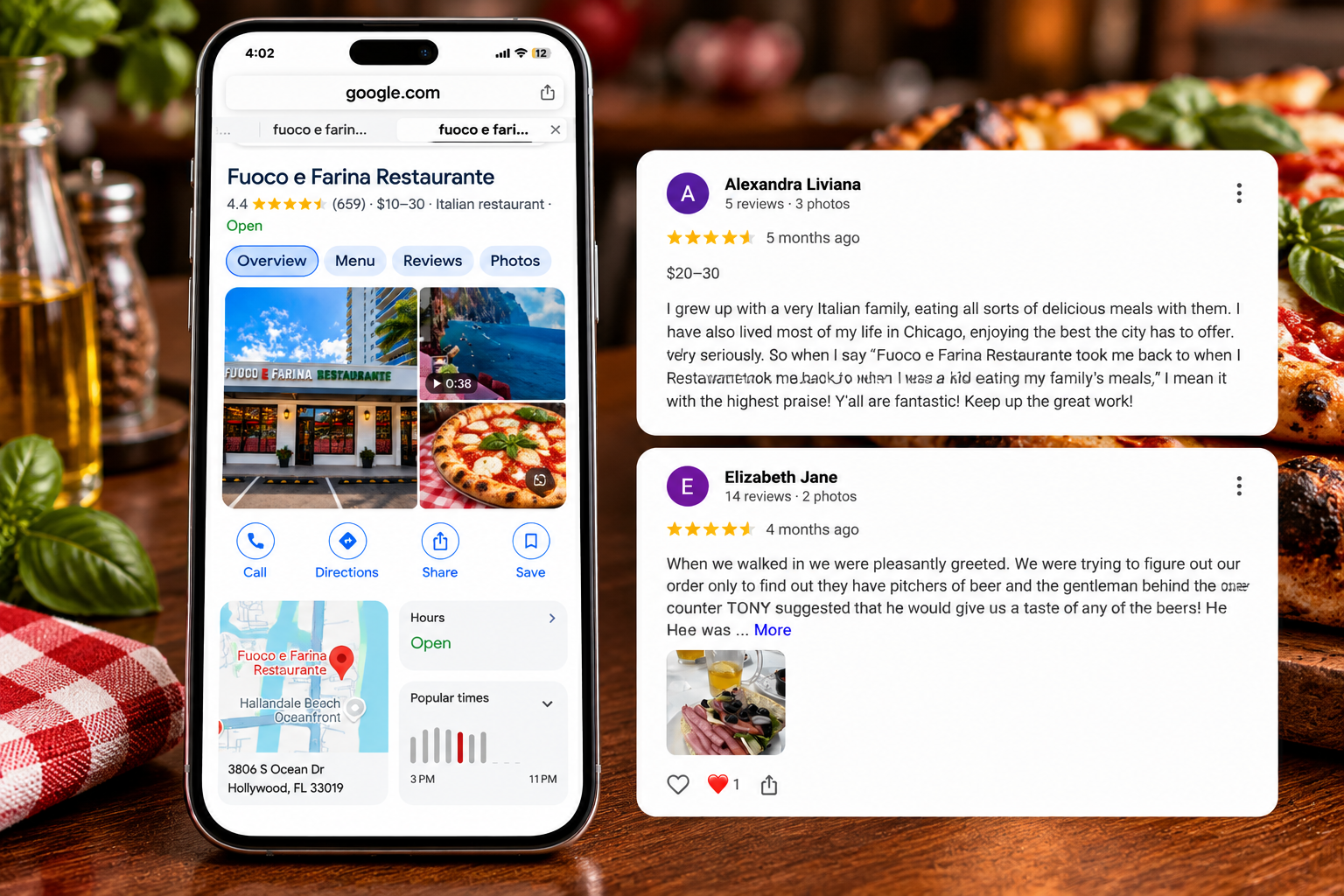 Google Business Profile example for Fuoco e Farina